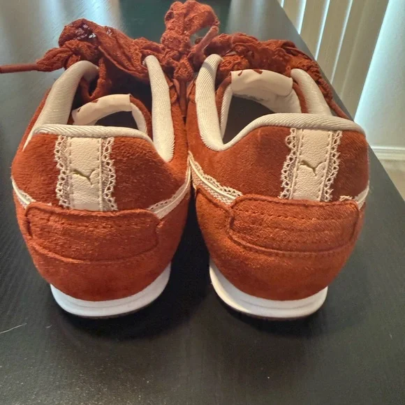 Rust Suede Puma Sneakers with Lace Detail - Picture 4 of 6